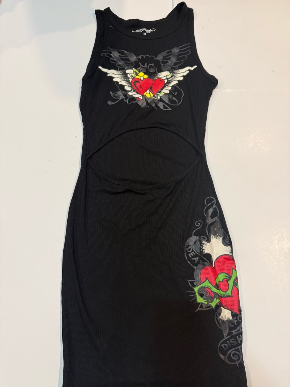 Ed Hardy Black Mini Dress with Red & Green Heart Graphics
